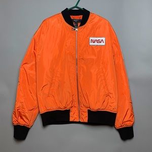 H&M Nasa Bomber Jacket Orange Black White Casual